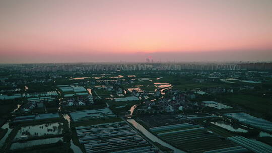 4K上海郊区农村日落风貌全景航拍