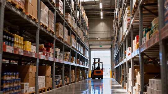 仓库内叉车搬运货物场景