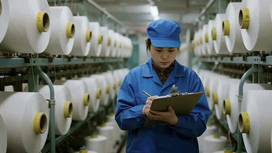 劳动节纺织女工巡查车间工业制造视频