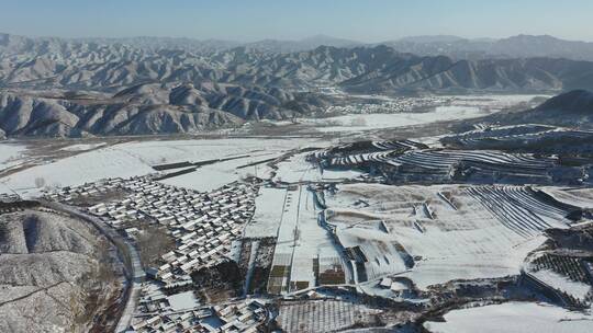 乡村雪景航拍 北方农村  土地