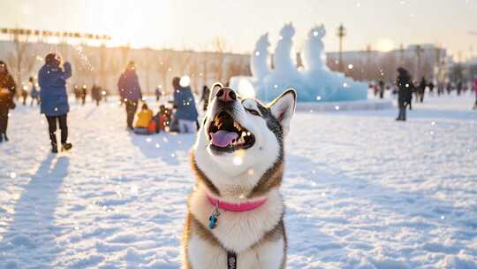 雪地里的哈士奇特写