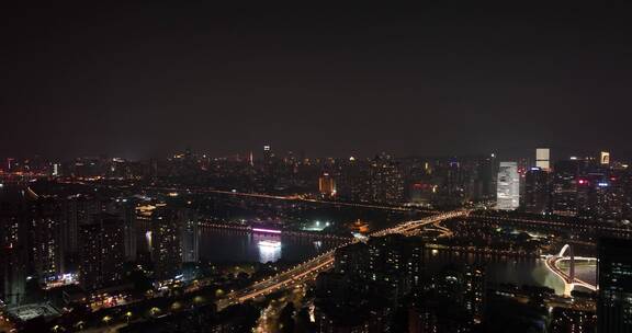 航拍广州大桥交通夜景