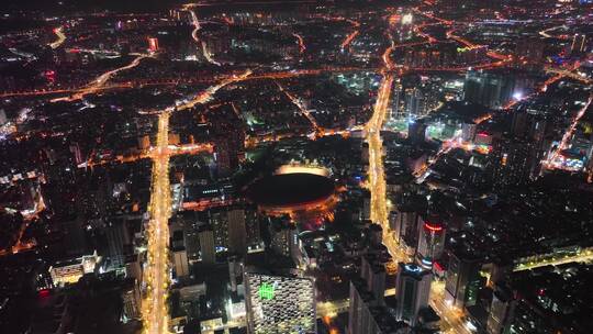 昆明夜景街道航拍