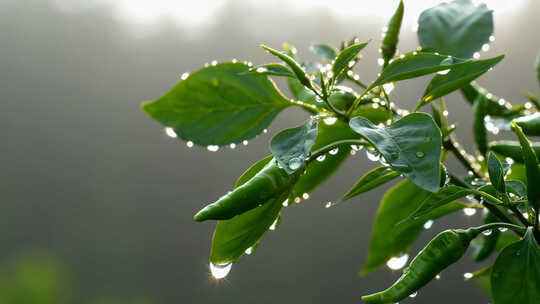 带水珠的青椒植株