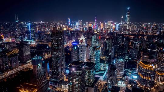 上海高楼大厦夜景航拍