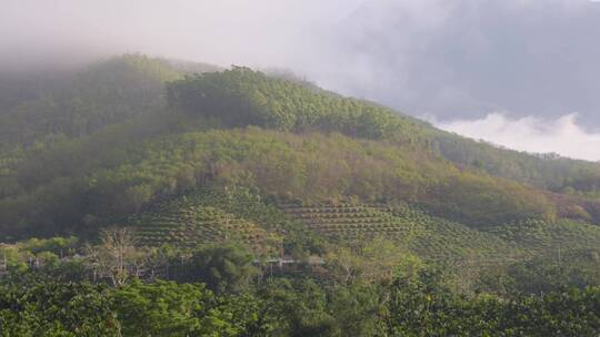 4K实拍阴天云雾缭绕的群山风景