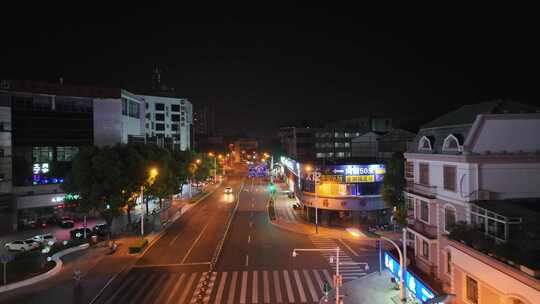 张家港城市街景长河中路夜景航拍