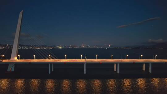 航拍深圳湾大桥夜景视频素材模板下载