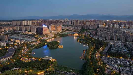 西安曲江池夜景航拍延时