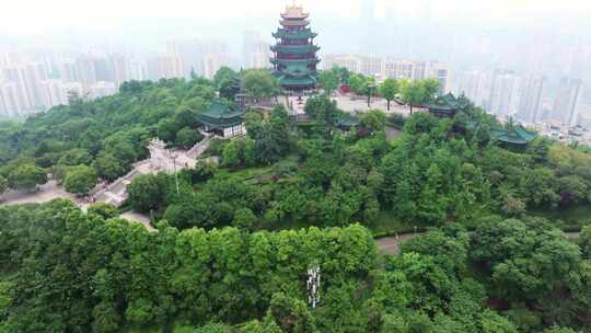 重庆鸿恩寺航拍鸿恩阁与嘉陵江两岸高楼大厦