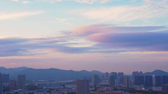 杭州滨江城市日落傍晚夜幕风景