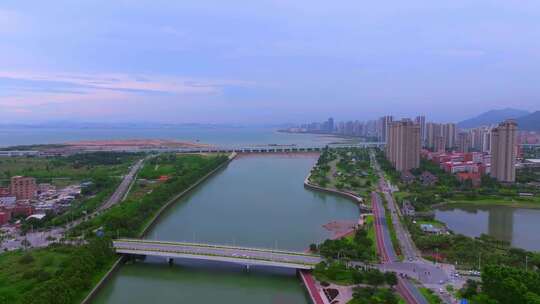 厦门翔安区城市河流桥梁航拍全景