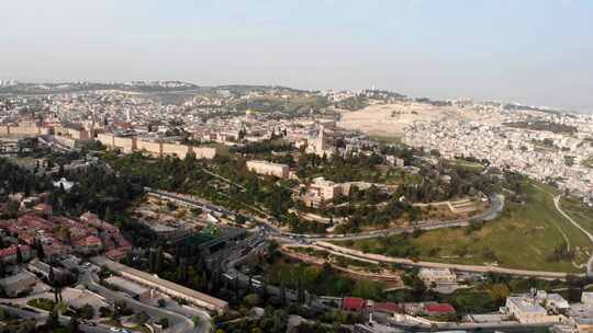 耶路撒冷旧城城墙鸟瞰图视频素材模板下载