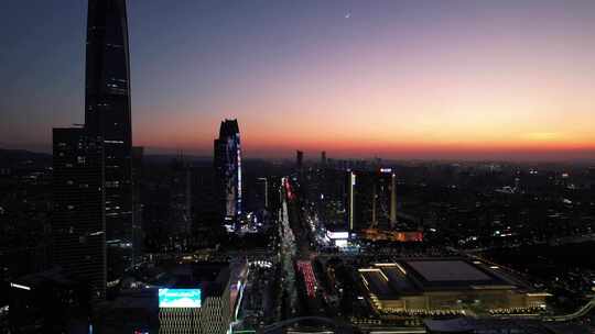 广东东莞日落晚霞城市夜景航拍