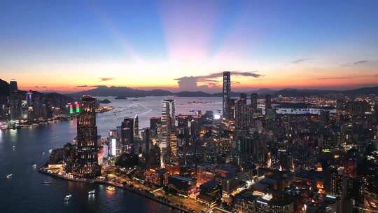 香港夜景城市风光航拍全景