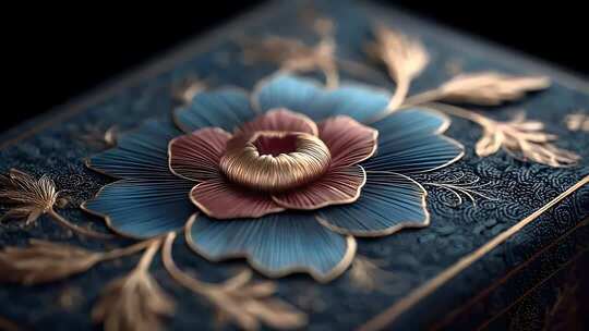 精美蓝色花纹礼品盒的艺术细节