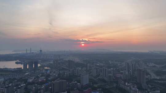 航拍江西九江城市日出