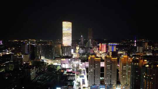 江苏苏州城市夜景苏宁广场夜景灯光航拍