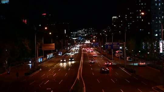 北京城市灯光夜景车流交通