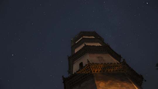 星轨 星空 银河 古塔 建筑