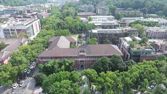 航拍长沙湖南大学校园风光岳麓山岳麓书院