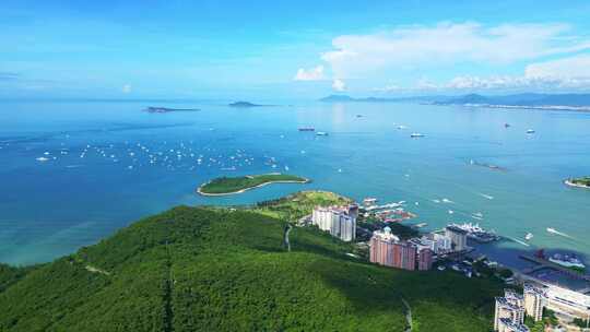 海南三亚三亚湾蓝色海洋天空空镜头航拍风景