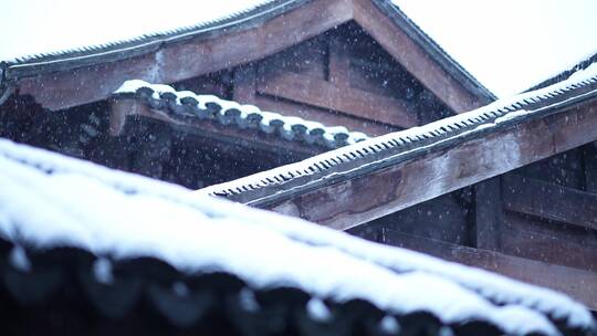 传统古建筑江南园林冬天下雪景升格慢镜头视频素材模板下载