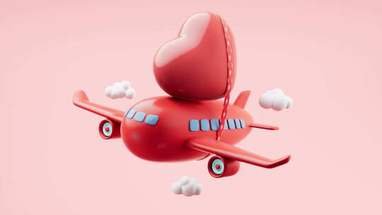 红色飞机带着红色爱心