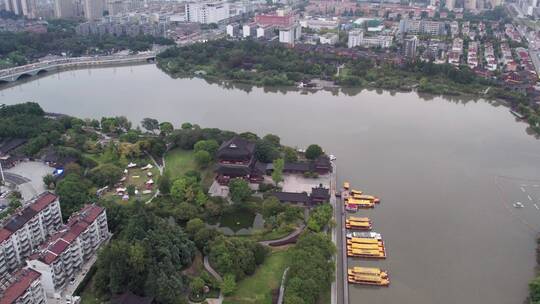 航拍江苏泰州城市建筑景观天际线