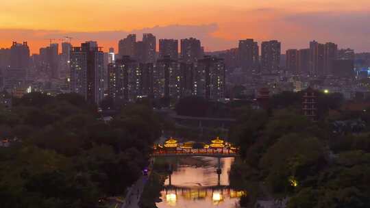 深圳龙岗河龙园廻龙桥夜景航拍