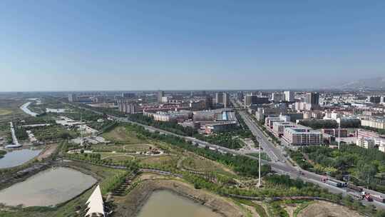 4K宁夏石嘴山市惠农区 城区 黄河 滨河大道