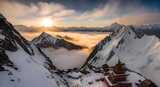 雪山云雾阳光山峰云海日出自然生态环境风景高清在线视频素材下载