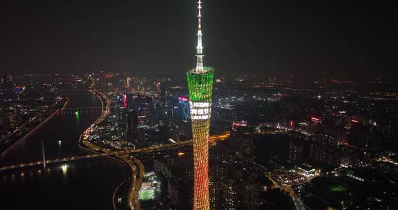 广州塔广州地标城市夜景航拍