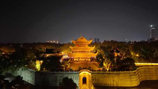 湖南岳阳楼景区夜景航拍