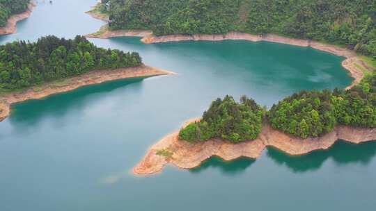 水库湖泊农田水利湖北恩施车坝河水库航拍