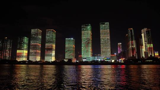 湖南长沙湘江夜景灯光秀视频素材模板下载