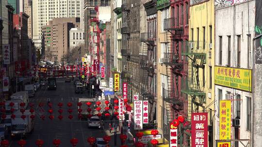 纽约市唐人街区的高角度拍摄