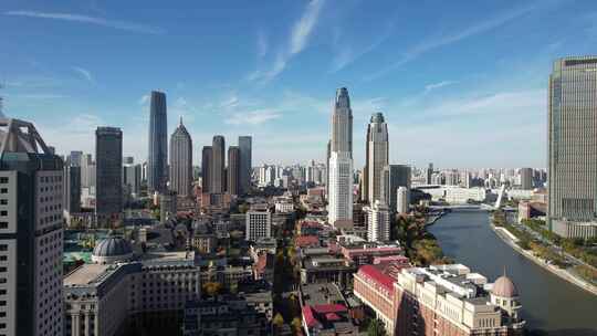 天津海河风景线城市天际线建筑风光航拍