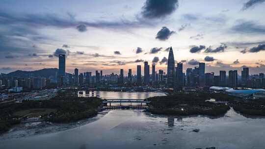 深圳南山CBD航拍夜景晚霞