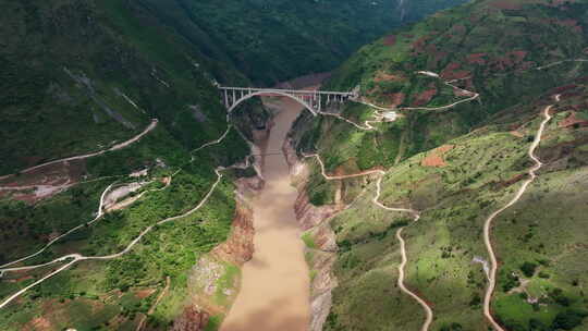 壮丽的澜沧江大峡谷及澜沧江特大桥视频素材模板下载