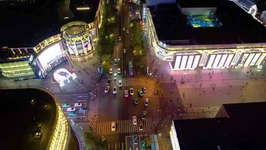 杭州西湖龙翔桥步行街夜晚夜景