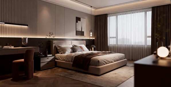 现代风格卧室室内装修场景