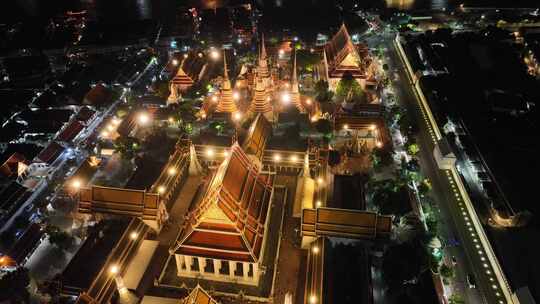 原创 泰国曼谷卧佛寺大皇宫城市航拍夜景视频素材模板下载