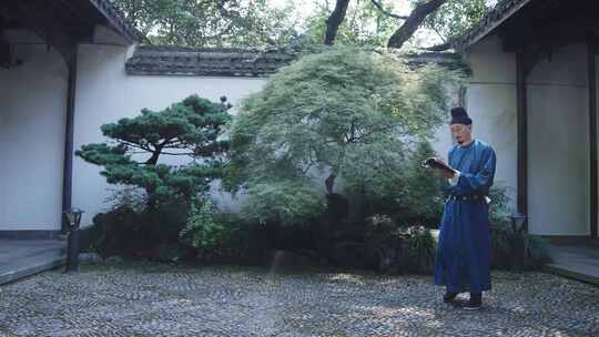 中式庭院古代古装古人读书看书传统文化