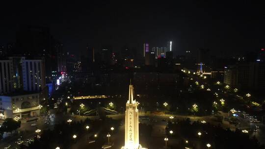 江西南昌八一广场八一大道夜景灯光航拍