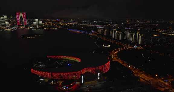 苏州东方之门金鸡湖夜景