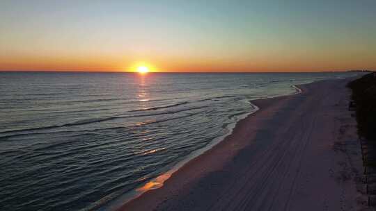 航拍夕阳海边沙滩海浪