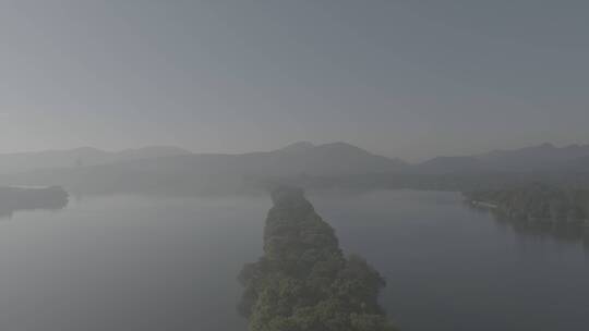 杭州西湖苏堤早晨航拍