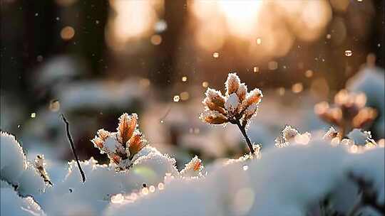 冬天冬季雪景冰晶雪花特写大雪下雪天冬至冰