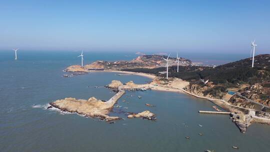 海上风车发电风力发电大海航拍平潭